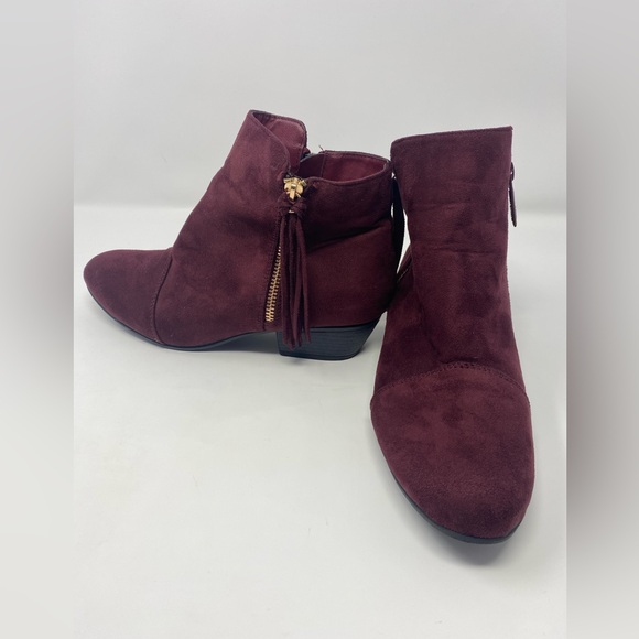 Nature Breeze Burgundy Ankle Boots Zip Up Side With Fringe Size 9 - Picture 2 of 9